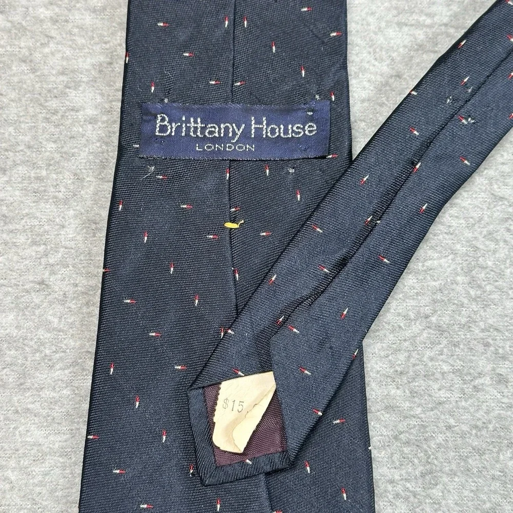 Vintage Brittany House London Silk Men's Tie Navy Red‎ Dot Classic